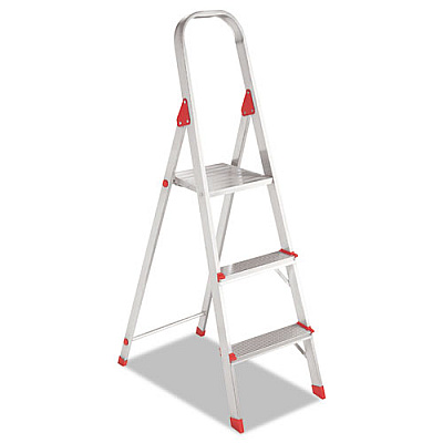 Louisville ALUMINUM EURO PLATFORM LADDER, 8 FT WORKING HEIGHT, 200 LBS CAPACITY, 3 STEP, ALUMINUM/RED (L234603)