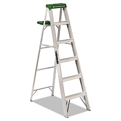 Louisville Aluminum Step Ladder, 6 ft Working Height, 225 lbs Capacity, 5 Step, Aluminum/Green (AS4006)