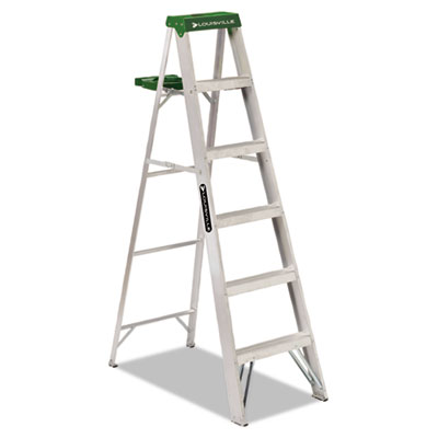 Louisville Aluminum Step Ladder, 6 ft Working Height, 225 lbs Capacity, 5 Step, Aluminum/Green (AS4006)