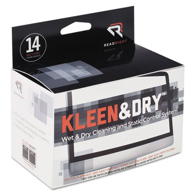 Read Right Two Step ScreenKleen Wet and Dry Cleaning Wipes, 5 x 5, Unscented, 14/Box (RR1205)