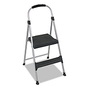 COSCO Aluminum Step Stool, 2-Step, 225 lb Capacity, 18.9" Working Height, Platinum/Black (11311ABL1E)