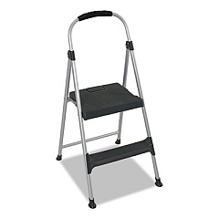 COSCO Aluminum Step Stool, 2-Step, 225 lb Capacity, 18.9" Working Height, Platinum/Black (11311ABL1E)