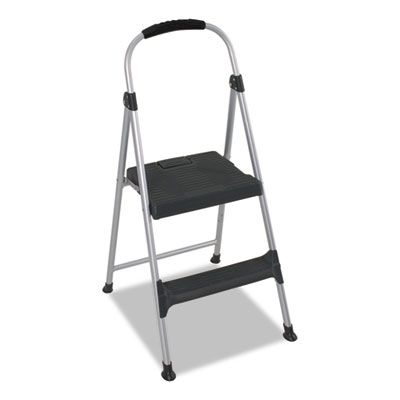 COSCO Aluminum Step Stool, 2-Step, 225 lb Capacity, 18.9" Working Height, Platinum/Black (11311ABL1E)