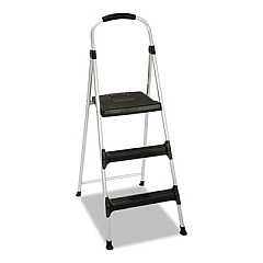 COSCO ALUMINUM STEP STOOL, 3-STEP, 225 LB CAPACITY, 28.45" WORKING HEIGHT, PLATINUM/BLACK (11411ABL1E)