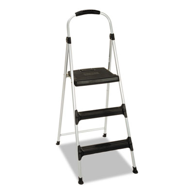 COSCO ALUMINUM STEP STOOL, 3-STEP, 225 LB CAPACITY, 28.45" WORKING HEIGHT, PLATINUM/BLACK (11411ABL1E)