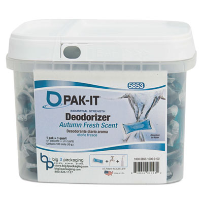 Industrial-Strength Deodorizer, Autumn Fresh, 0.35 oz Liquid Packet, 100 PAK-ITs/Tub, 4 Tubs/Carton (5853203400CT)
