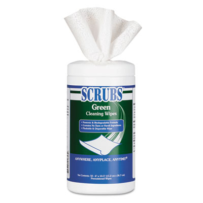 SCRUBS GREEN CLEANING WIPES, 6 X 10.5, 50/CONTAINER, 6 CONTAINERS/CARTON (91856CT)