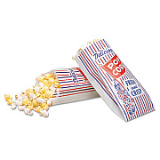 Bagcraft Pinch-Bottom Paper Popcorn Bag, Delicious Popcorn: Circus Clown Icon Labeling, 4" x 1.5" x 8", Red/White/Blue, 1,000/Carton (300471)
