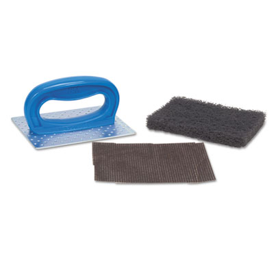 Scotch-Brite PROFESSIONAL Griddle Pad Holder Kit, 4 x 5.25, Blue/Steel, 10/Carton (08297)