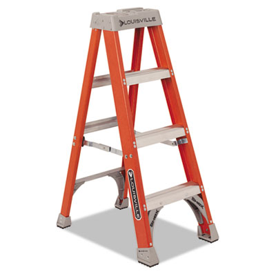 Louisville FIBERGLASS HEAVY DUTY STEP LADDER, 23" WORKING HEIGHT, 300 LBS CAPACITY, 3 STEP, ORANGE (FS1504)