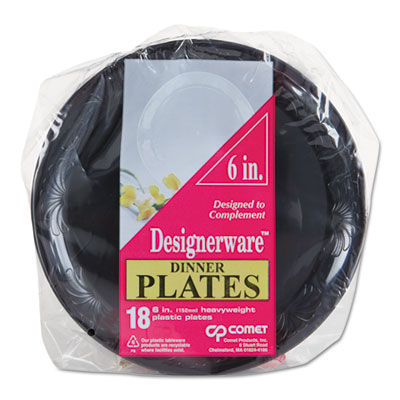 WNA Designerware Plastic Plates, 6" dia, Black, 10/Pack, 18 Packs/Carton (DWP6180BK)