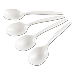 GEN Medium-Weight Cutlery, 6.25" Soup Spoon, White, Plastic, Wrapped, 1,000/Carton (GENMWSSIW)