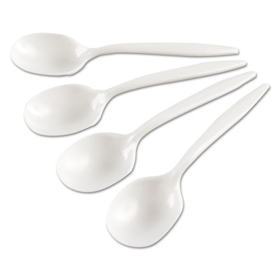 GEN Medium-Weight Cutlery, 6.25" Soup Spoon, White, Plastic, Wrapped, 1,000/Carton (GENMWSSIW)