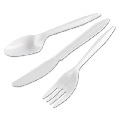GEN Wrapped Cutlery Kit, Fork/Knife/Spoon, Mediumweight Plastic, 250/Carton (GENCOMBOKIT)