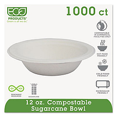 Eco-Products Renewable and Compostable Sugarcane Bowls, 12 oz, Natural White, 50/Pack, 20 Packs/Carton (EPBL12)