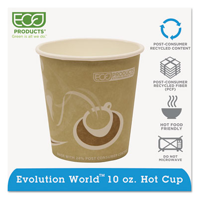 Eco-Products Evolution World 24% Recycled Content Hot Cups, 10 oz, 50/Pack, 20 Packs/Carton (EPBRHC10EW)