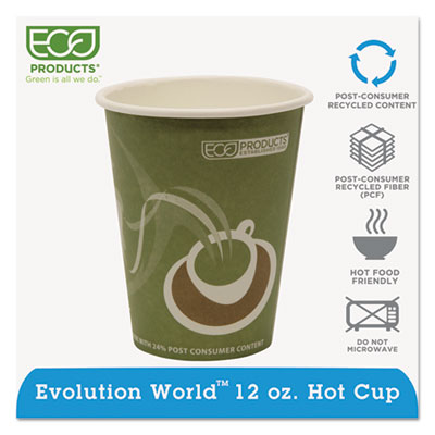 Eco-Products Evolution World 24% Recycled Content Hot Cups, 12 oz, 50/Pack, 20 Packs/Carton (EPBRHC12EW)