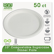 Eco-Products Renewable and Compostable Sugarcane Dinnerware, Plate, 10" dia, Natural White, 50/Pack, 10 Packs/Carton (EPP005PKCT)