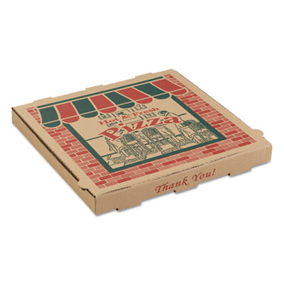 ARVCO Corrugated Pizza Boxes, Storefront, 18 x 18, Brown/Red/Green, 50/Carton (9184314)