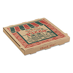 ARVCO Corrugated Pizza Boxes, Storefront, 14 x 14 x 1.75, Brown/Red/Green, 50/Carton (9144314)
