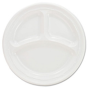 Dart Plastic Plates, 3-Compartment, 9" dia, White, 125/Pack, 4 Packs/Carton (9CPWF)