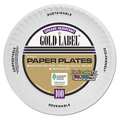 AJM Packaging Corporation Coated Paper Plates, 9" dia, White, 100/Pack, 12 Packs/Carton (CP9GOAWH)