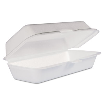 Dart Foam Hinged Lid Container, Hot Dog Container, 3.8 x 7.1 x 2.3, White, 125/Bag, 4 Bags/Carton (72HT1)