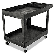 Rubbermaid Commercial Heavy-Duty Utility Cart with Lipped Shelves, Plastic, 2 Shelves, 500 lb Capacity, 25.78" x 45.25" x 33.25", Black (452089BLA)