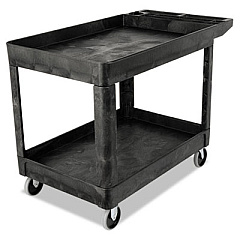 Rubbermaid Commercial Heavy-Duty Utility Cart with Lipped Shelves, Plastic, 2 Shelves, 500 lb Capacity, 25.78" x 45.25" x 33.25", Black (452089BLA)