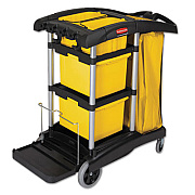 Rubbermaid Commercial HYGEN HYGEN Microfiber Healthcare Cleaning Cart, Plastic, 3 Shelves, 5 Bins, 22" x 48.25" x 44", Yellow/Black/Silver (9T73)