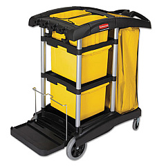 Rubbermaid Commercial HYGEN HYGEN Microfiber Healthcare Cleaning Cart, Plastic, 3 Shelves, 5 Bins, 22" x 48.25" x 44", Yellow/Black/Silver (9T73)