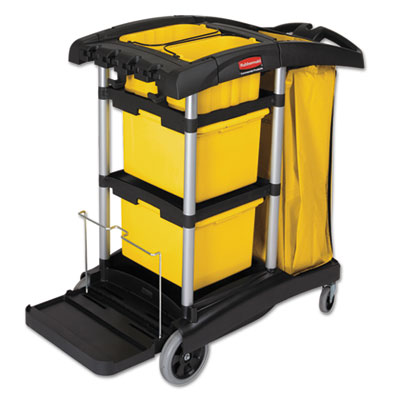 Rubbermaid Commercial HYGEN HYGEN Microfiber Healthcare Cleaning Cart, Plastic, 3 Shelves, 5 Bins, 22" x 48.25" x 44", Yellow/Black/Silver (9T73)