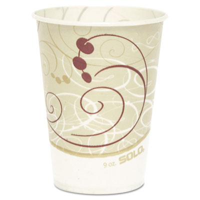 SOLO Symphony Design Wax-Coated Paper Cold Cups, ProPlanet Seal, 9 oz, White/Beige/Red, 100/Sleeve, 20 Sleeves/Carton (R9NSYM)