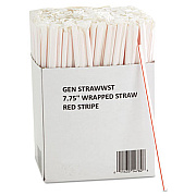 GEN Wrapped Jumbo Straws, 7 3/4", White W/red Stripes, 24/carton (GENSTRAWWST)