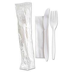 GEN Wrapped Cutlery Kit, Fork, Knife, Napkin, Polypropylene, 500/Carton (GENFKNKIT500)