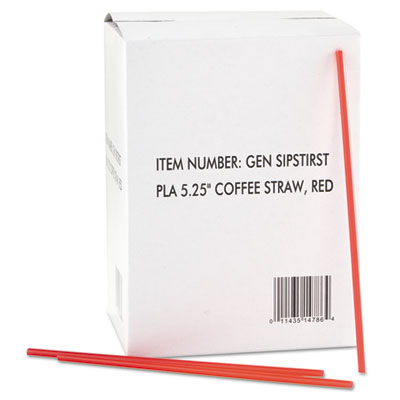 GEN Coffee Stirrer, 5.25", Plastic, Red/White, 1,000/Box, 10 Boxes/Carton (GENSIPSTIRST)