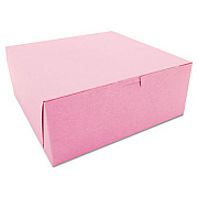 SCT Pink One-Piece Non-Window Bakery Box, 10 x 10 x 4, Pink, Paper, 100/Carton (0873)