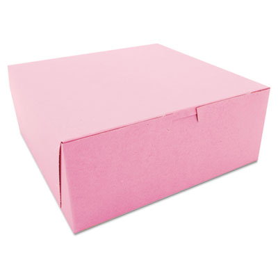 SCT Pink One-Piece Non-Window Bakery Box, 10 x 10 x 4, Pink, Paper, 100/Carton (0873)