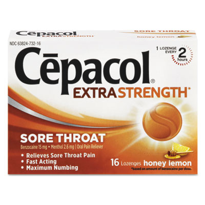 Cepacol Extra Strength Sore Throat Lozenges, Honey Lemon, 16 Lozenges/Box, 24 Box/Carton (73016CT)
