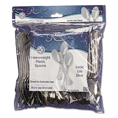 WNA Reflections Heavyweight Plastic Utensils, Spoon, Silver, 40/Pack (REF320SPPK)