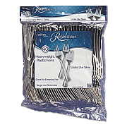 WNA Reflections Heavyweight Plastic Utensils, Fork, Silver, 40/Pack (REF320FKPK)