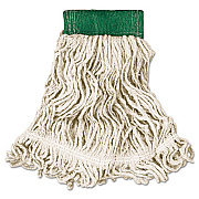 Rubbermaid Commercial Super Stitch Looped-End Wet Mop Head, Cotton/Synthetic, Medium, Green/White (D252WHI)