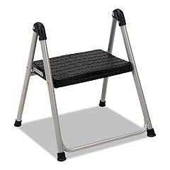 COSCO Folding Step Stool, 1-Step, 200 lb Capacity, 9.9" Working Height, Platinum/Black (11014PBL1E)