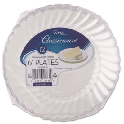 WNA Classicware Plastic Plates, 6" dia, Clear, 12/Pack, 15 Packs/Carton (RSCW61512)