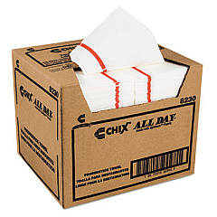Chix Chicopee All Day Foodservice Towels, 1-Ply, 12.25 x 21, White/Red Stripe, 200/Carton (8230)