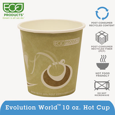 Eco-Products Evolution World 24% Recycled Content Hot Cups Convenience Pack, 10 oz, 50/Pack (EPBRHC10EWPK)