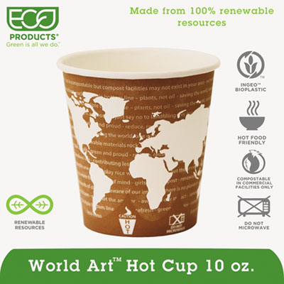 Eco-Products World Art Renewable and Compostable Hot Cups Convenience Pack, 10 oz, 50/Pack (EPBHC10WAPK)