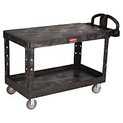 Rubbermaid Commercial Heavy-Duty Utility Cart with Flat Shelves, Plastic, 2 Shelves, 500 lb Capacity, 25.25" x 54" x 36", Black (4545BLA)