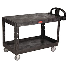 Rubbermaid Commercial Heavy-Duty Utility Cart with Flat Shelves, Plastic, 2 Shelves, 500 lb Capacity, 25.25" x 54" x 36", Black (4545BLA)