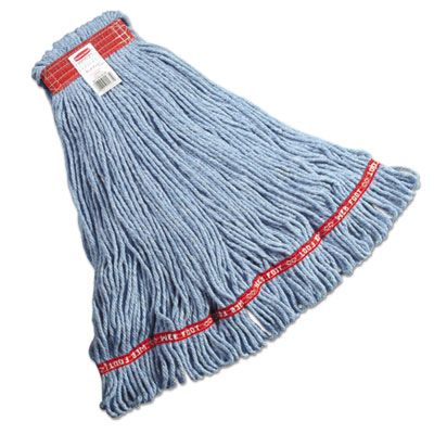 Rubbermaid Commercial Web Foot Looped-End Wet Mop Head, Cotton/synthetic, Large Size, Blue, 6/carton (A113BLU)